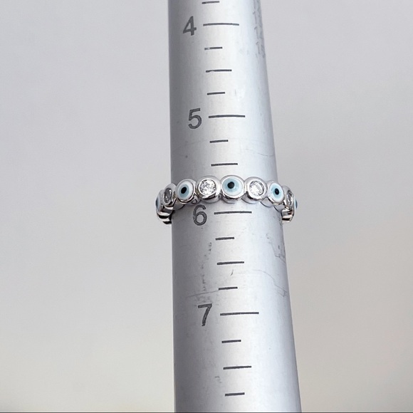 Silver Plated White Blue CZ Evil Eye Eternity Ring - Picture 7 of 7